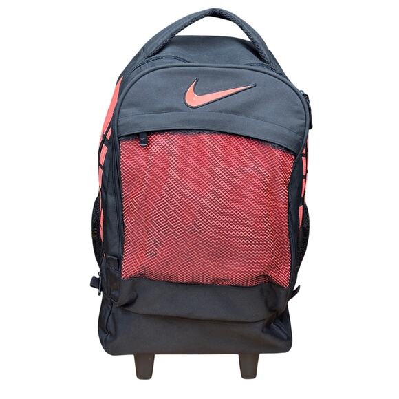 Nike Luggage Convertible Rolling Bag to Backpack Black Coral Carry On Travel GUC - Picture 1 of 12